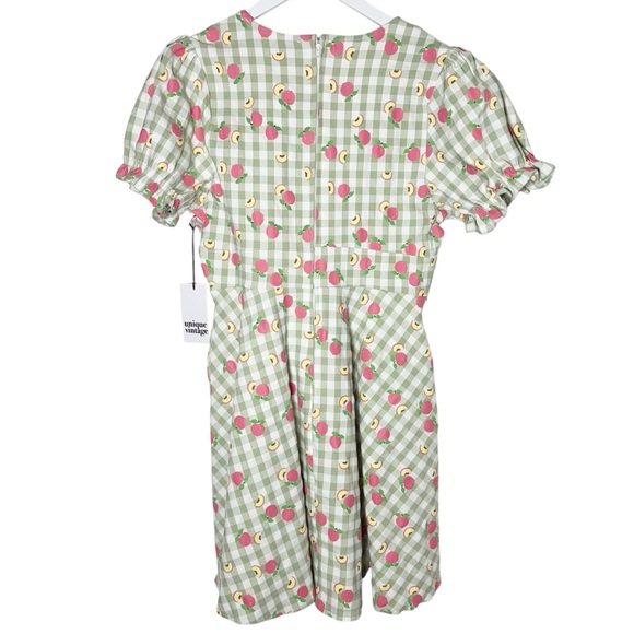 Unique Vintage Gingham & Peaches Swing Dress Size XL/14 NWT - Picture 5 of 8